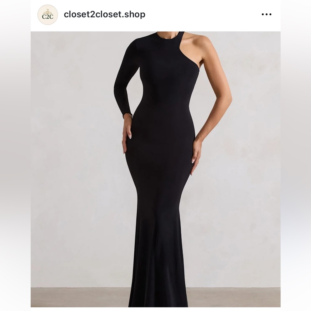Club London Elegant Black One-Shoulder Evening Gown